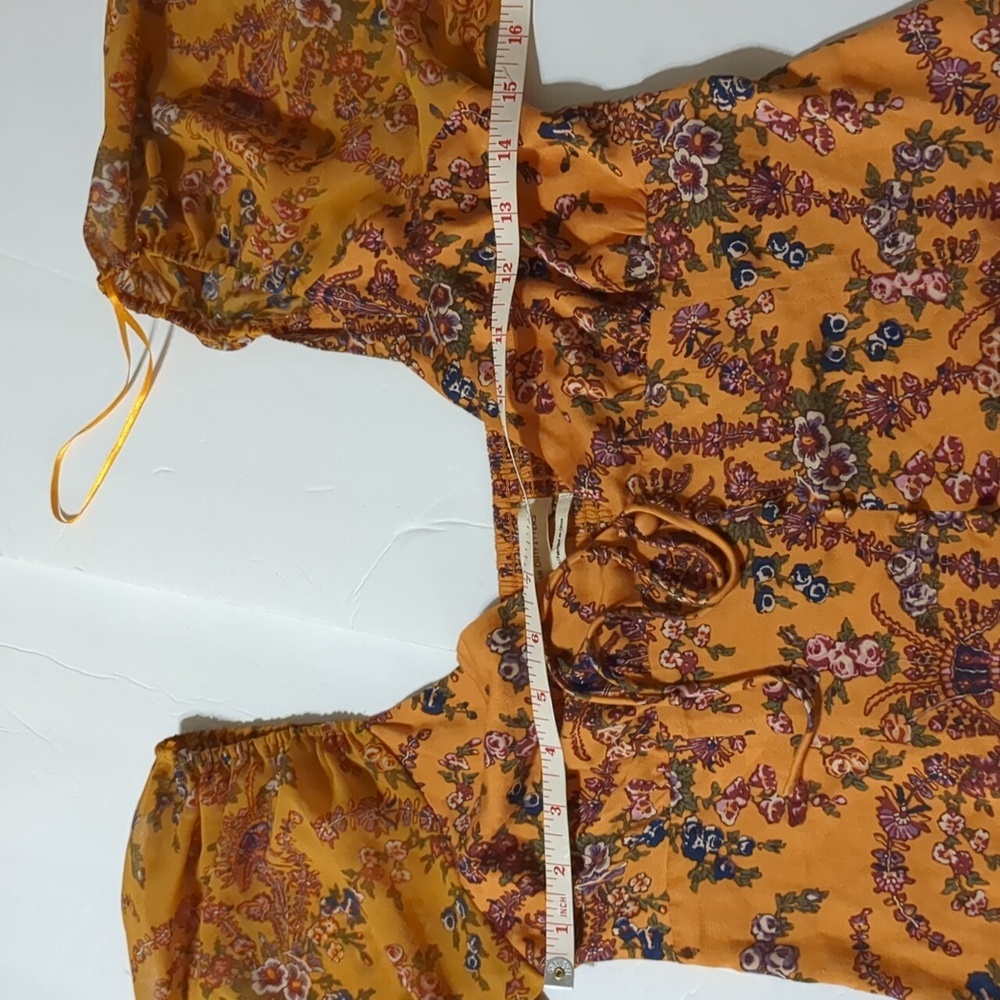 Urban outfitters orange floral long sleeve cropped blouse women Medium - Picture 10 of 11